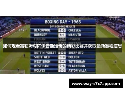 如何观看富勒姆对阵伊普斯维奇的精彩比赛并获取最新赛程信息 如何观看富勒姆对阵伊普斯维奇的精彩比赛并获取最新赛程信息