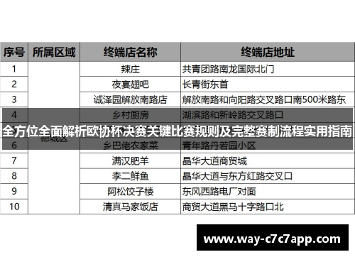 全方位全面解析欧协杯决赛关键比赛规则及完整赛制流程实用指南